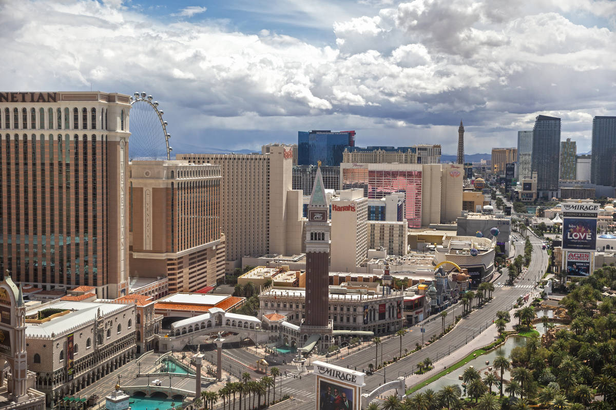 The Las Vegas Strip on April 9, 2020, in Las Vegas. (Benjamin Hager/Las Vegas Review-Journal) @ ...