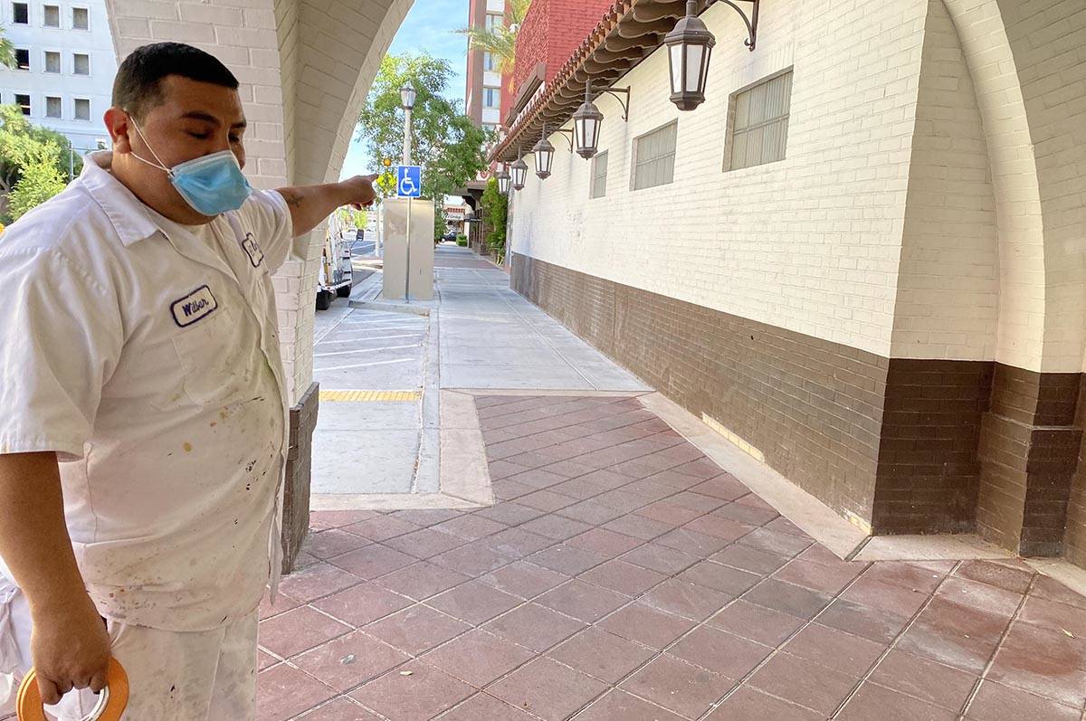 Wilbur Garcia points MOnday, June 1, 2020, to where graffiti has been promoted over at the El C ...