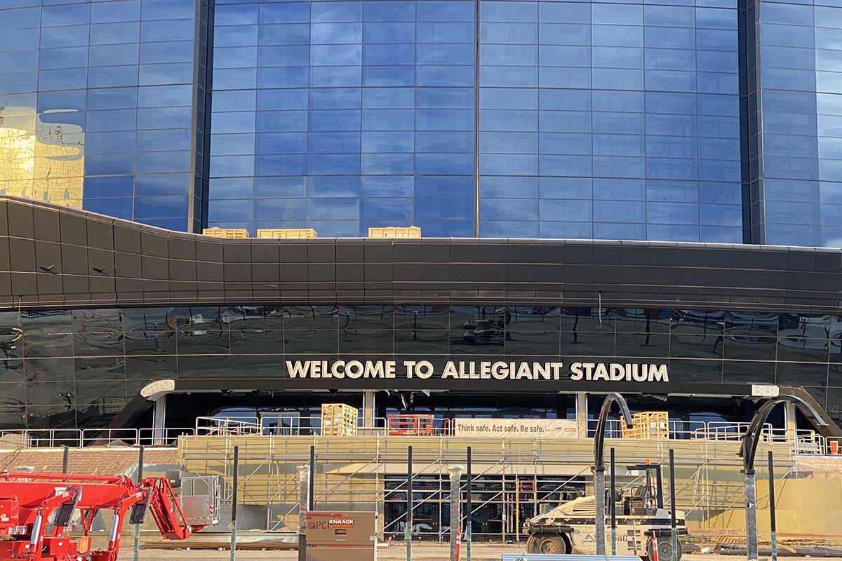 A Welcome to Allegiant Stadium sign was installed over the weekend at the $2 billion project's ...
