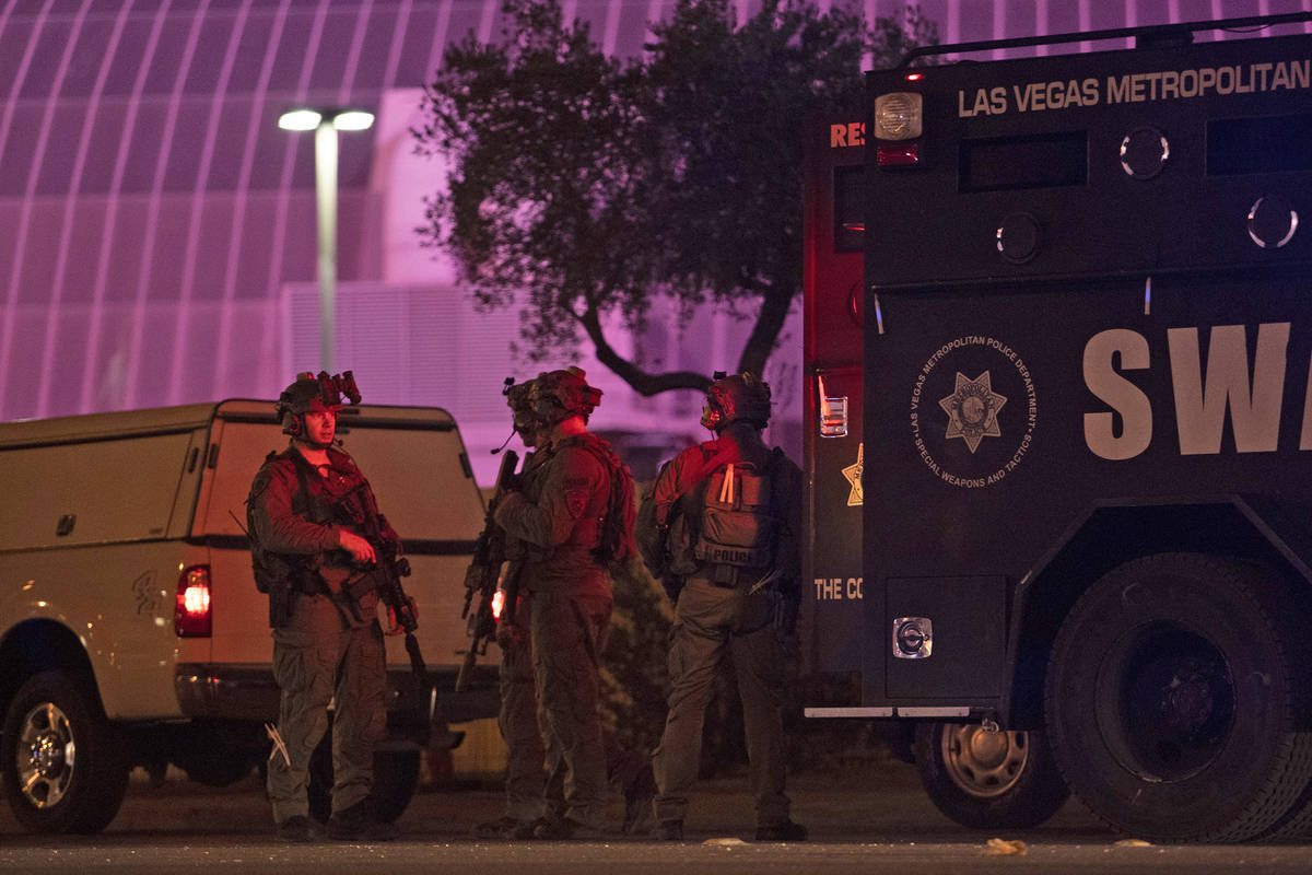 A SWAT unit behind Circus Circus on Tuesday, June 2, 2020 in Las Vegas. (Ellen Schmidt/Las Vega ...