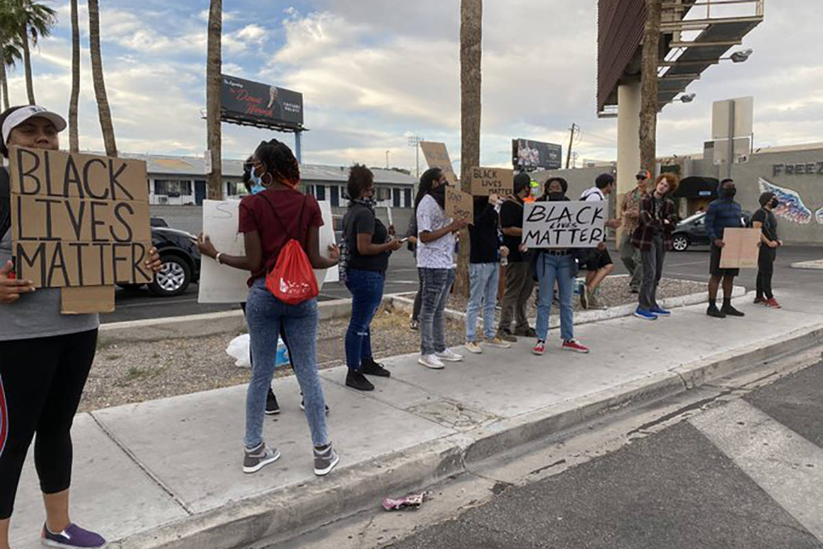 A small group of protesters showed up near UNLV where a planned Black Lives Matter march was sc ...