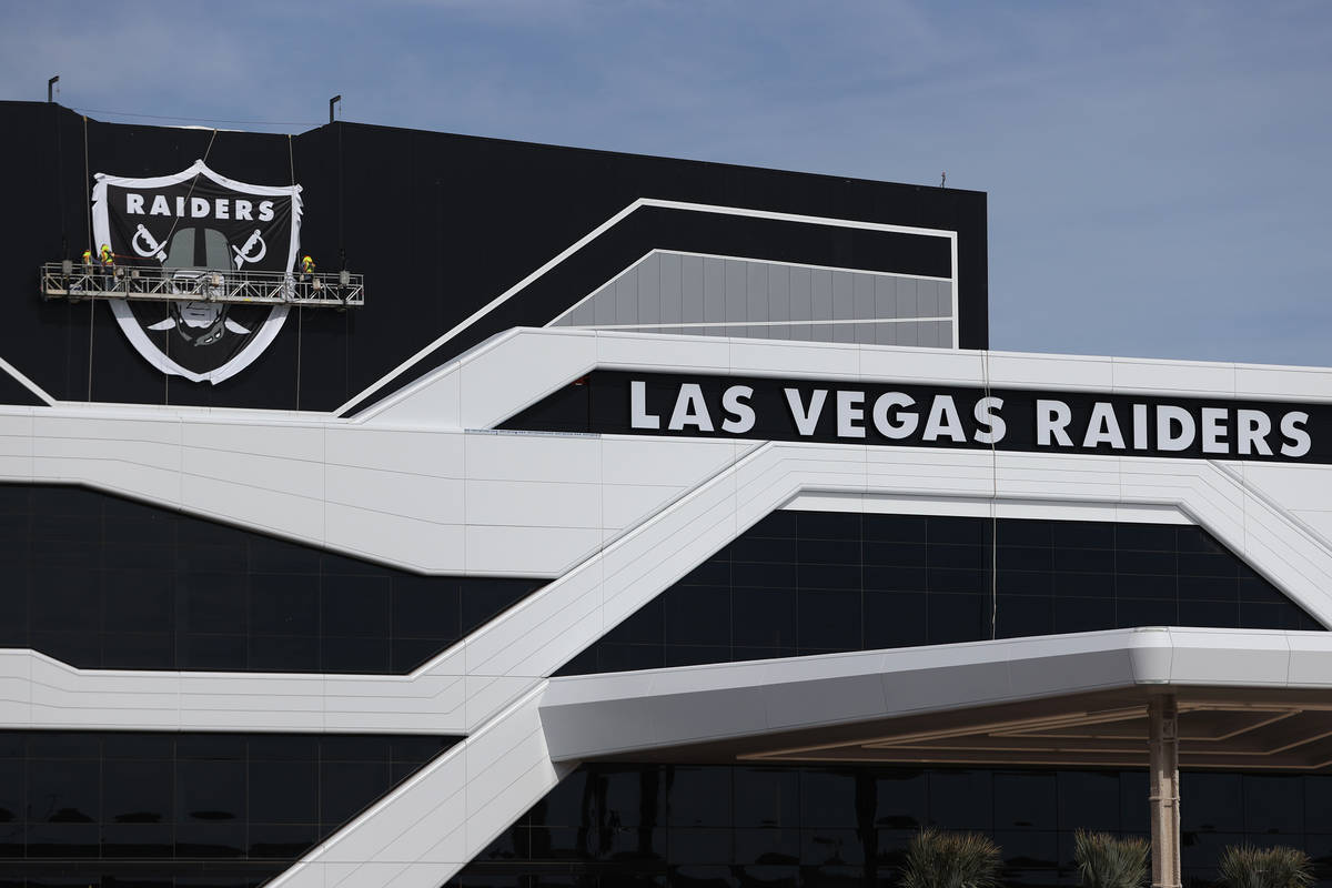 The shield logo is installed at the Las Vegas Raiders headquarters and practice facility in Hen ...