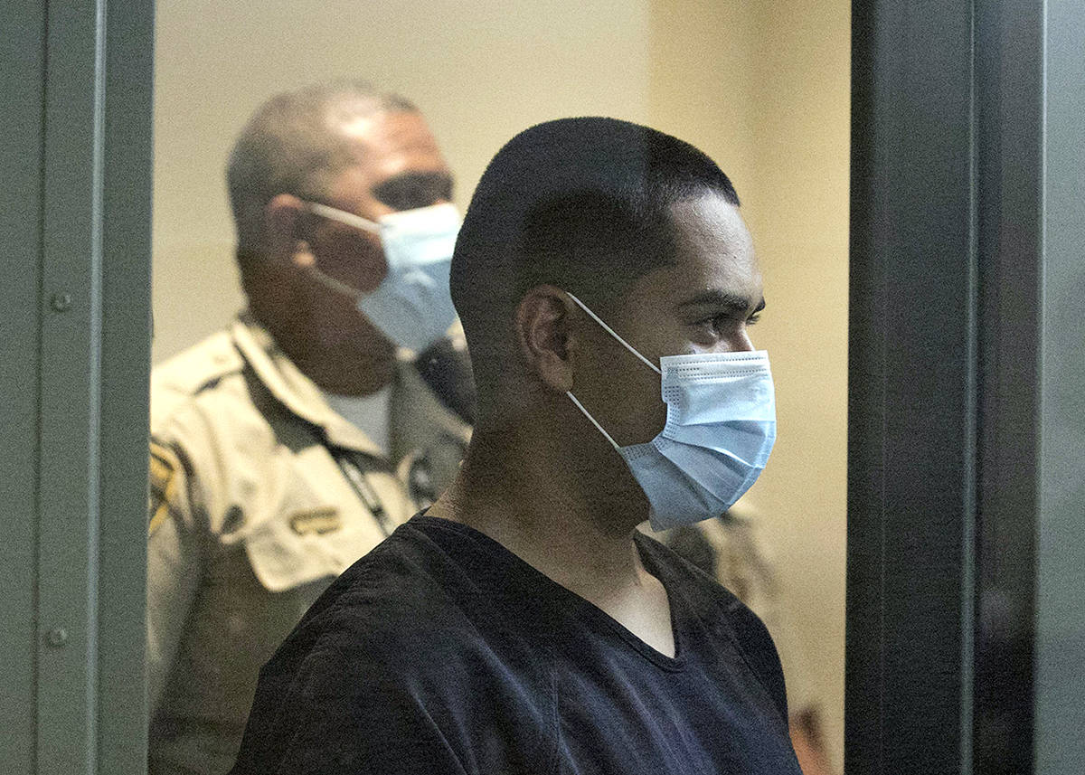 Edgar Samaniego, charged in shooting of Las Vegas police officer, appears in court at the Regio ...