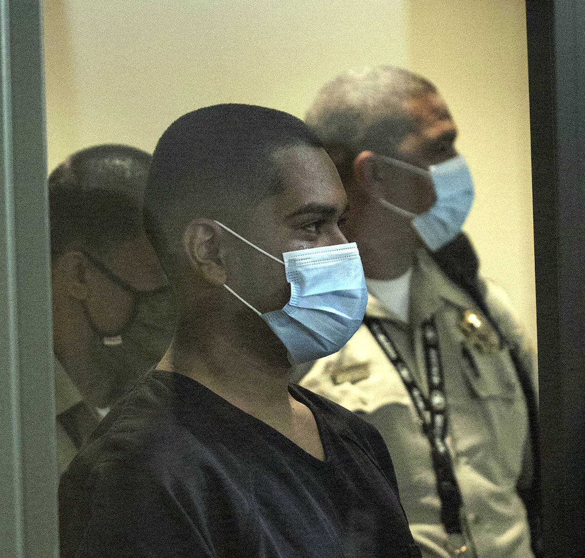 Edgar Samaniego, charged in shooting of Las Vegas police officer, appears in court at the Regio ...