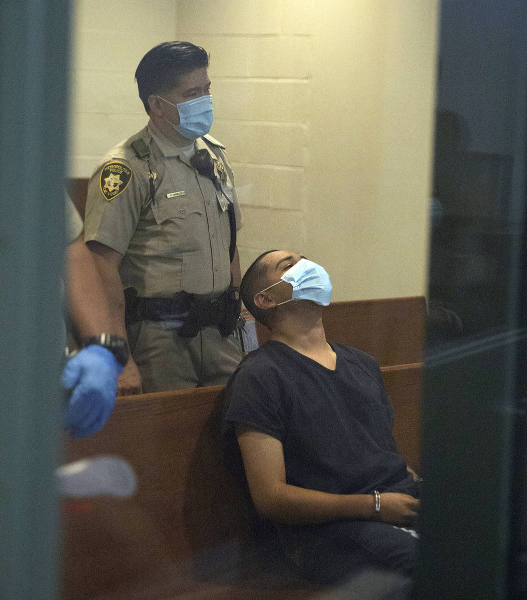 Edgar Samaniego, charged in shooting of Las Vegas police officer, appears in court at the Regio ...