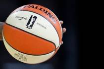 Seattle Storm's Natasha Howard brings the ball up the court against the Las Vegas Aces during t ...