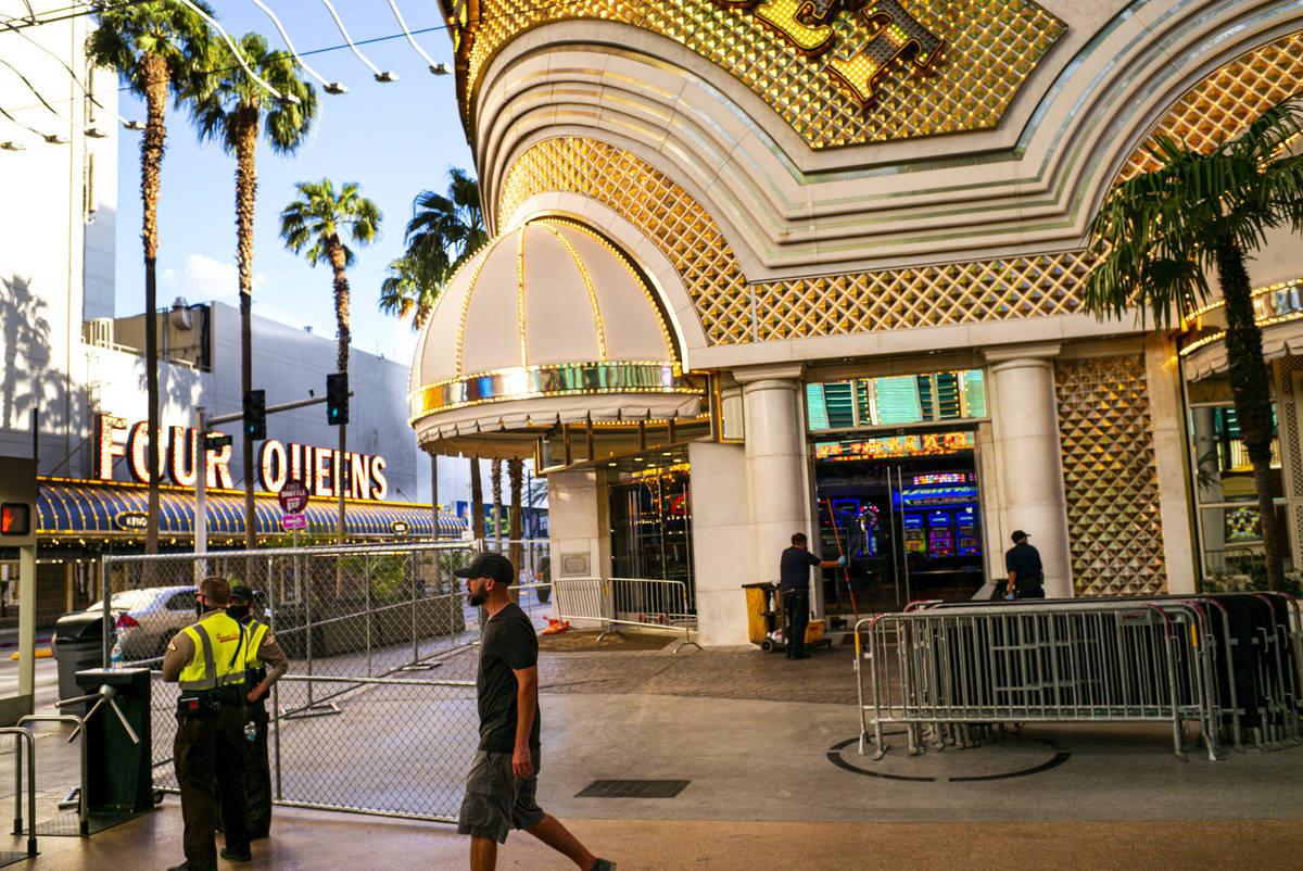 A man walks past an entrance to the Golden Nugget in downtown Las Vegas on Wednesday, June 3, 2 ...