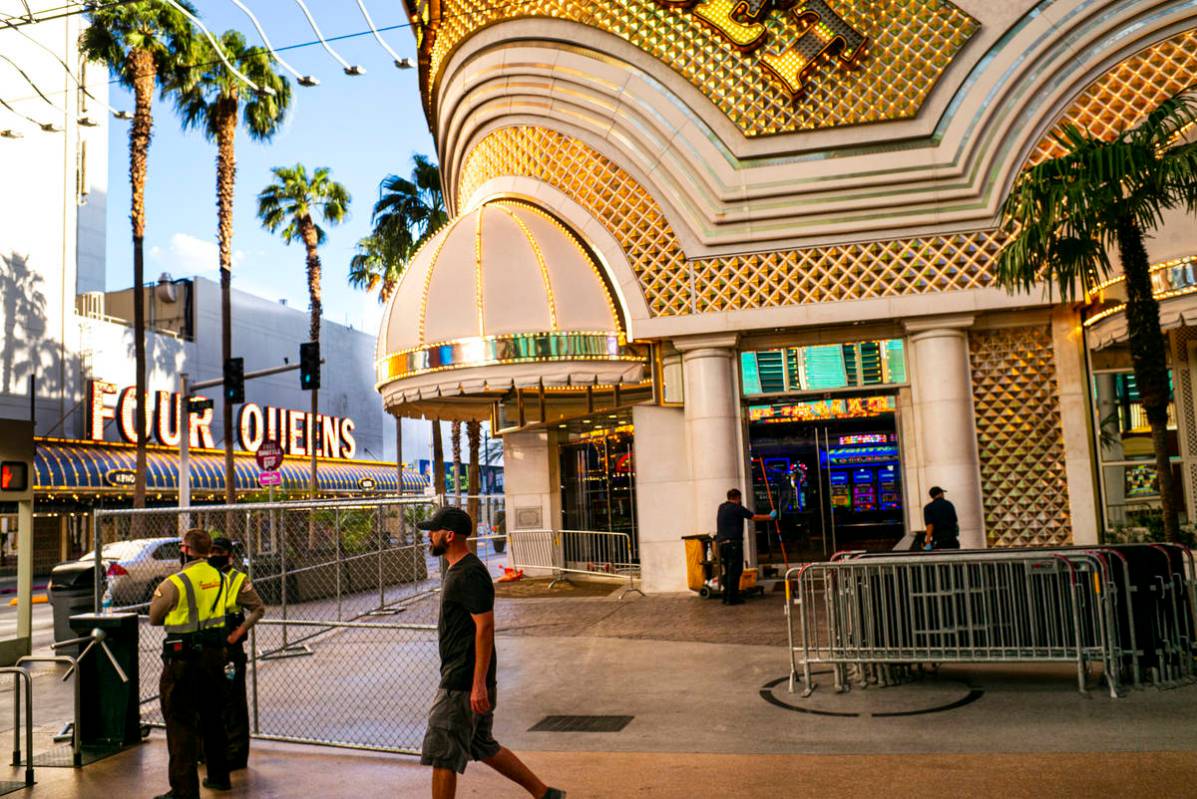 A man walks past an entrance to the Golden Nugget in downtown Las Vegas on Wednesday, June 3, 2 ...