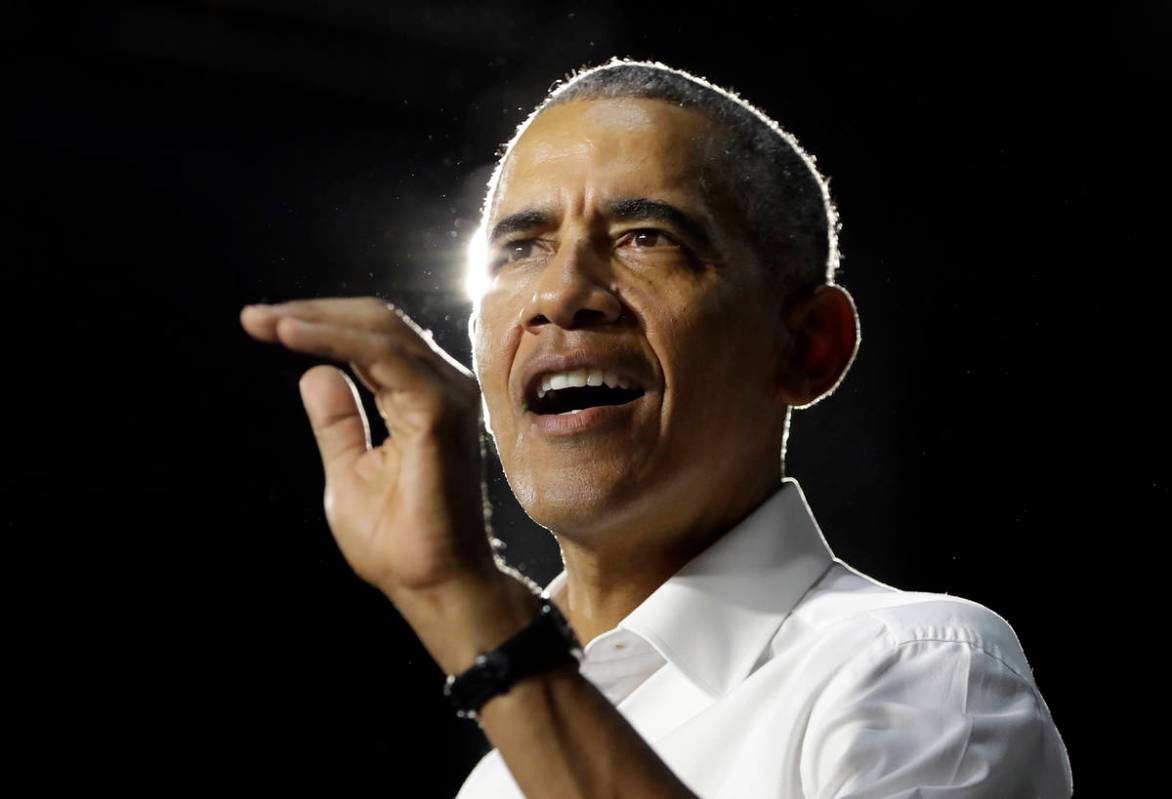 FILE - In this Nov. 2, 2018, file photo, former President Barack Obama speaks during a campaign ...