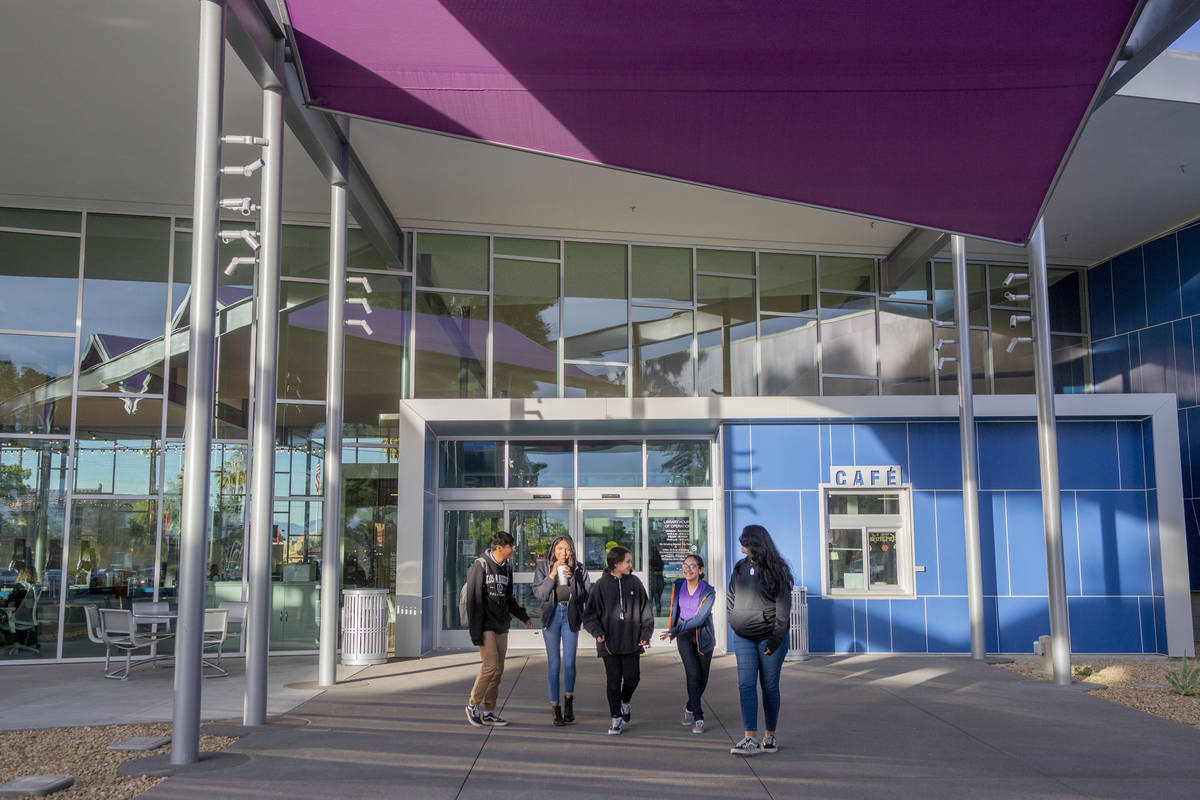 Roy W. Martin middle school friends leave the East Las Vegas Library in Las Vegas on Tuesday, D ...