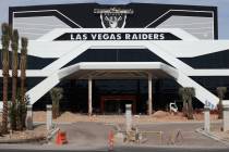 The shield logo is installed at the Las Vegas Raiders headquarters and practice facility in Hen ...