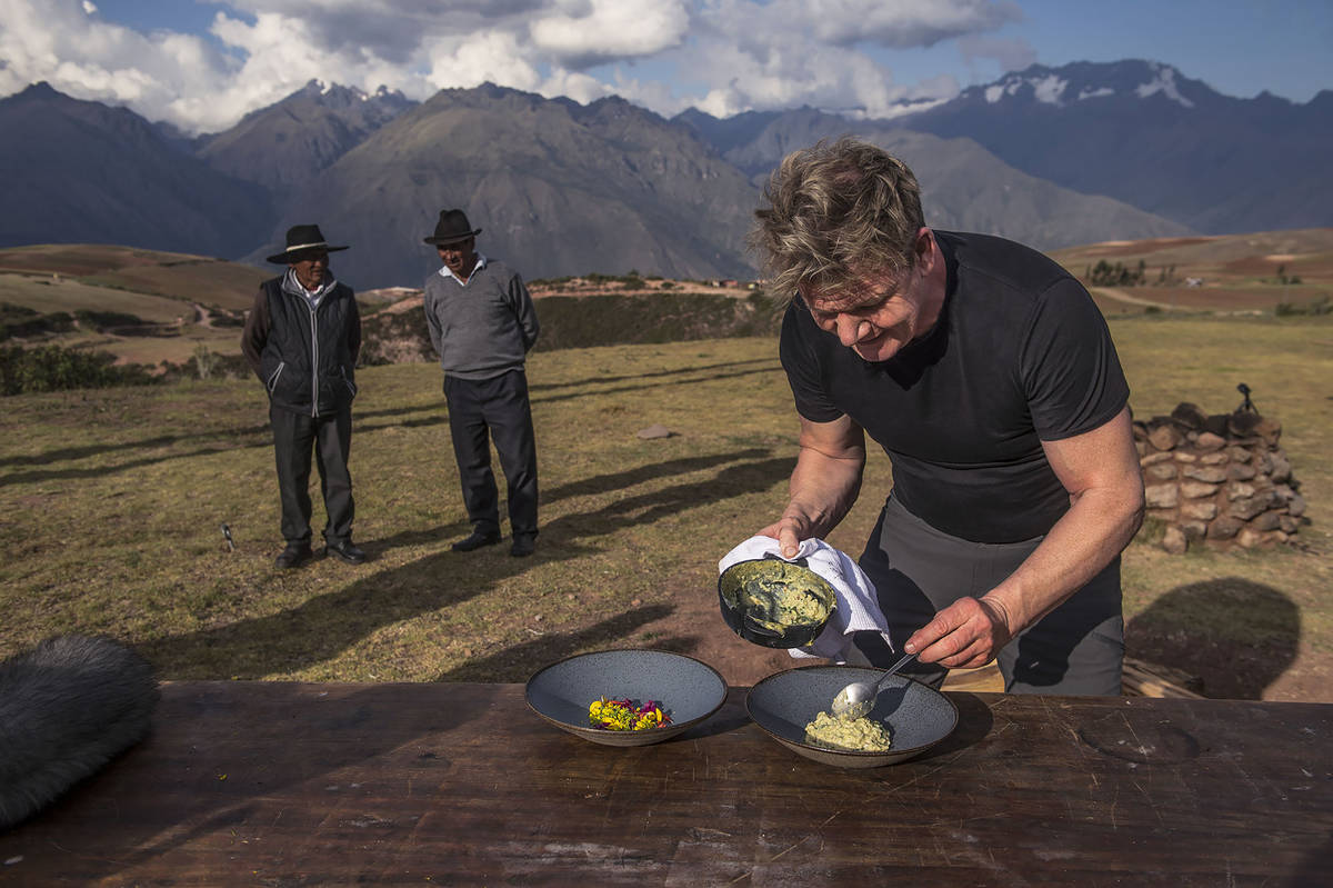 Peru - Gordon Ramsay (R) prepares a feast for locals in Peru's Sacred Valley. (National Geograp ...
