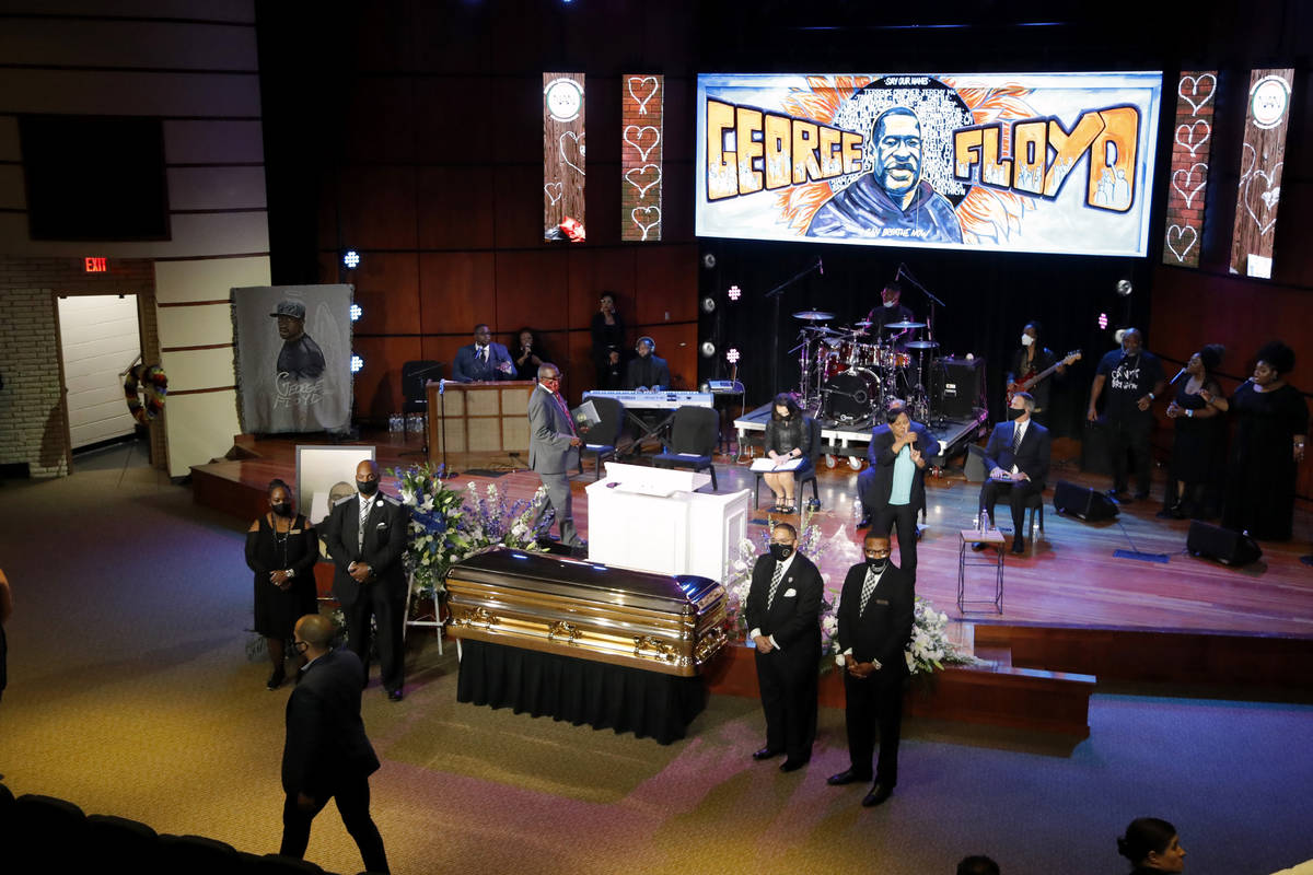 Guests gather at North Central University Thursday, June 4, 2020, before a memorial service for ...