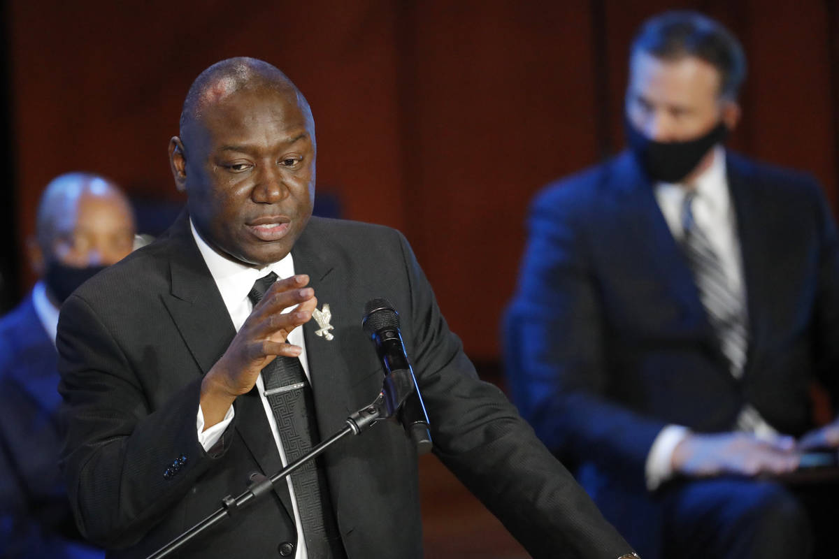 Attorney Benjamin Crump speaks at a memorial service for George Floyd at North Central Universi ...