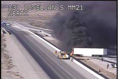 Interstate 15 was closed in both directions south of Las Vegas on Thursday, June 4, 2020, after ...
