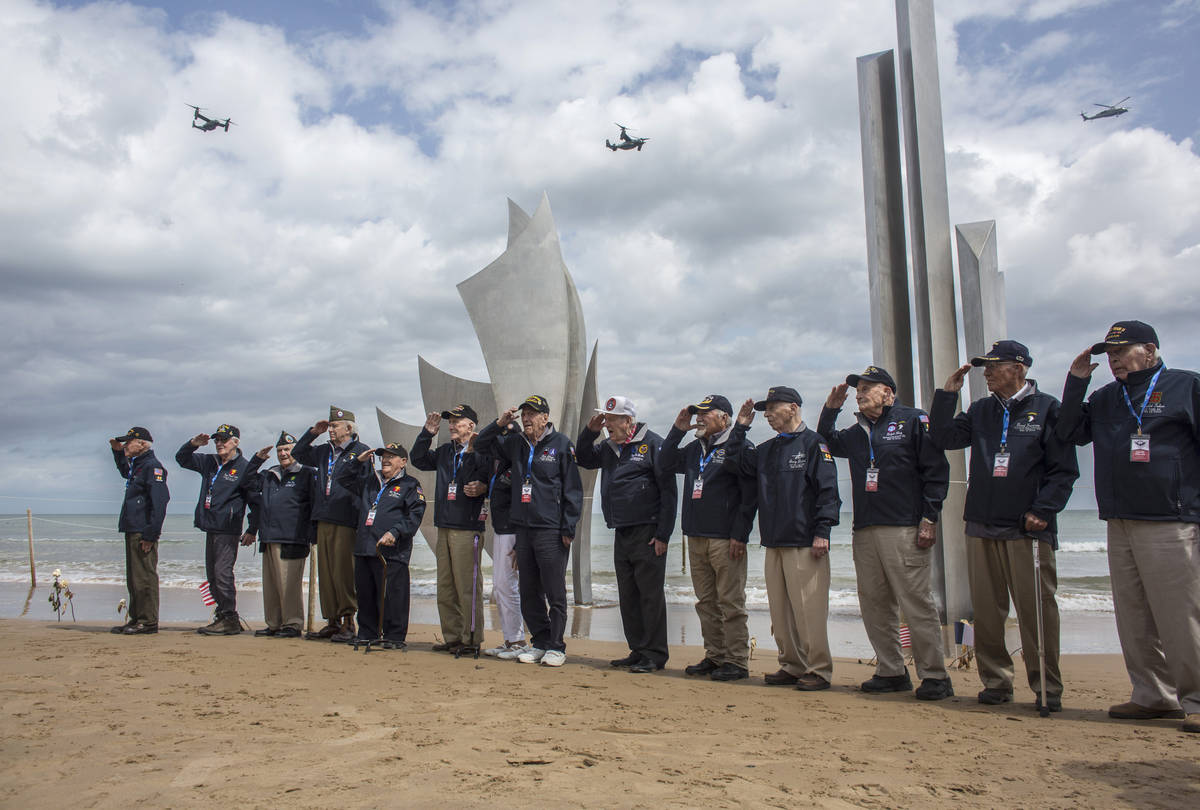 FILE - In this Monday, June, 3, 2019, file photo, World War II veterans from the United States ...