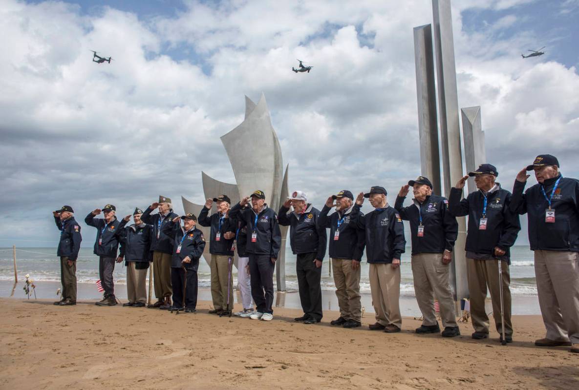 FILE - In this Monday, June, 3, 2019, file photo, World War II veterans from the United States ...