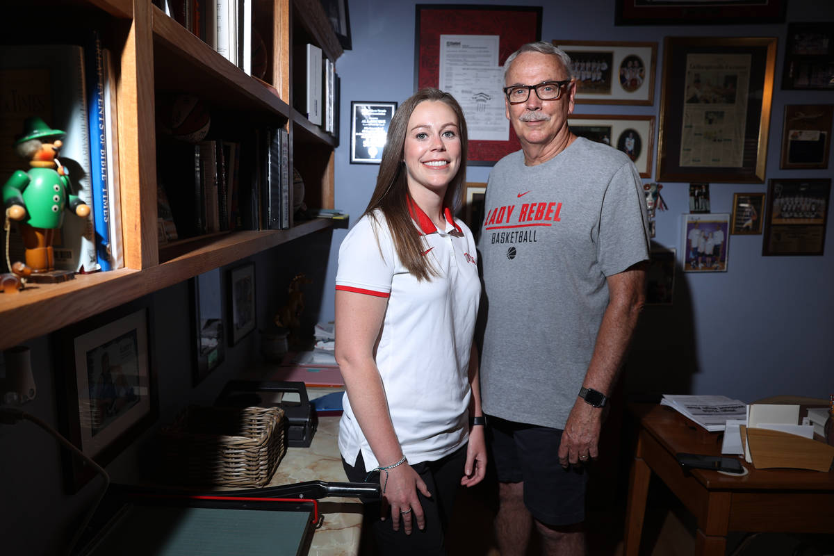 Lindy La Rocque, left, new head coach for UNLV women's basketball team, with her father Al, a r ...