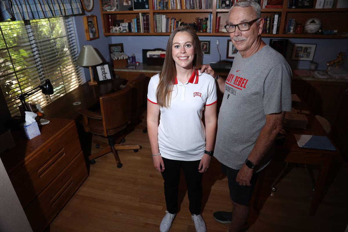 Lindy La Rocque, left, new head coach for UNLV women's basketball team, with her father Al, a r ...