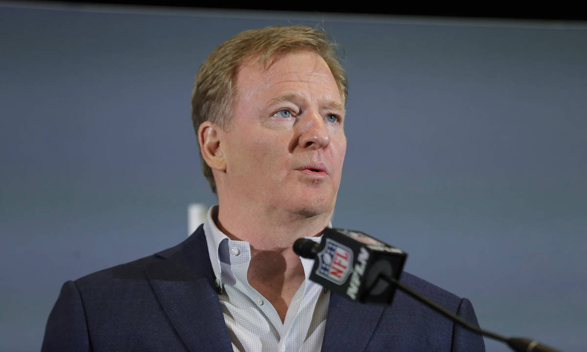 In this Feb. 3, 2020 file photo NFL Commissioner Roger Goodell speaks during a news conference ...