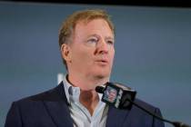 In this Feb. 3, 2020 file photo NFL Commissioner Roger Goodell speaks during a news conference ...