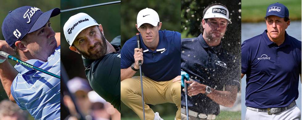 From left, Justin Thomas, Dustin Johnson, Rory McIlroy, Bubba Watson, and Phil Mickelson (The A ...