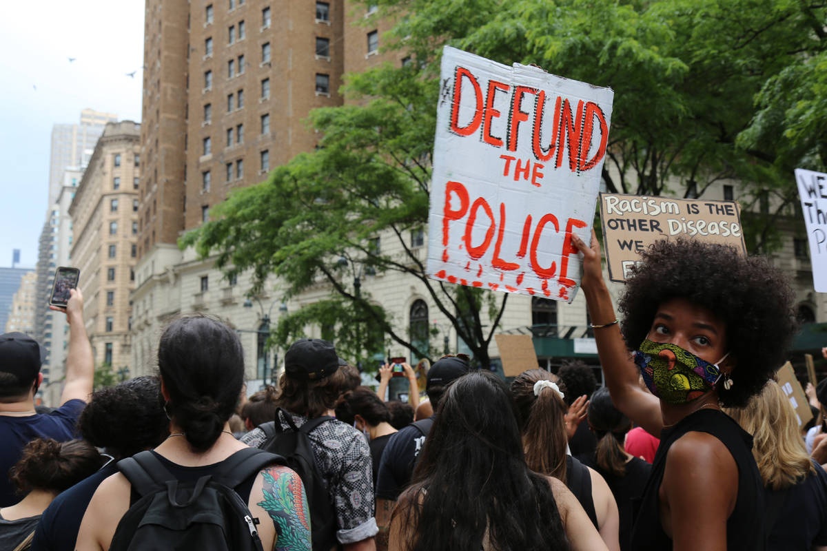 Protesters march Saturday, June 6, 2020, in New York. Demonstrations continue across the United ...
