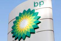 FILE - This Tuesday, Aug. 1, 2017 file photo shows the BP logo at a petrol station in London. E ...