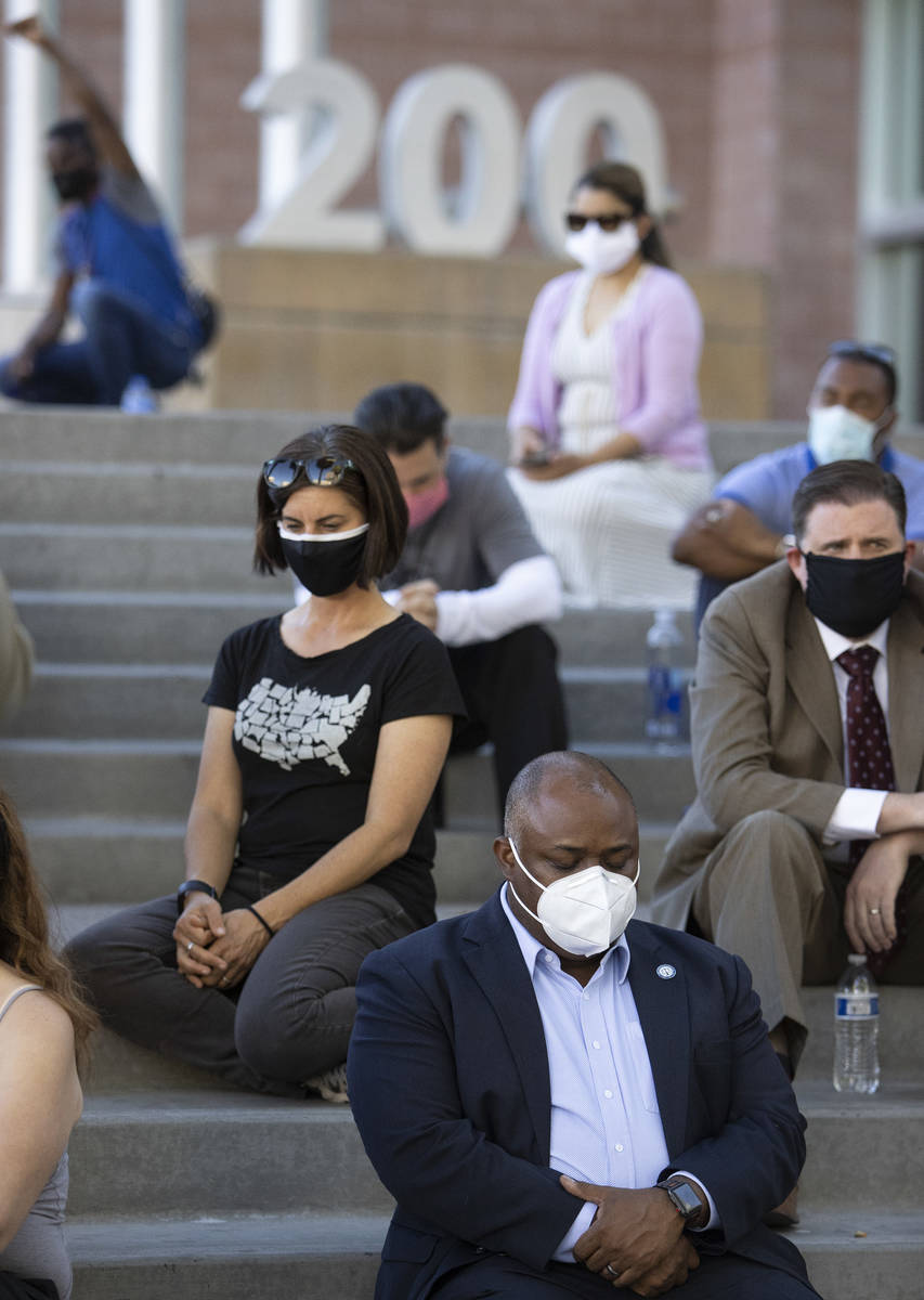 Nevada Assembly Speaker Jason Frierson participates in an 8-minute and 46-second moment of sile ...