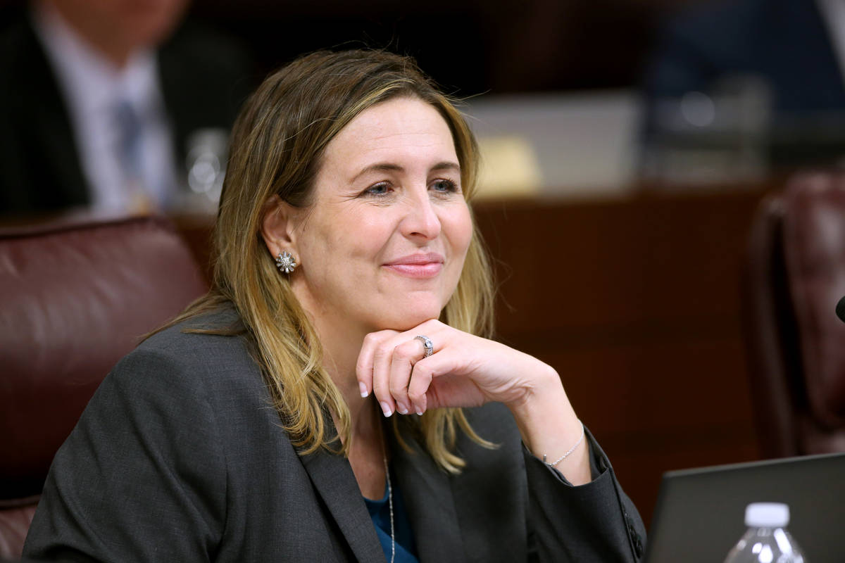 Assemblywoman Shea Backus, D-Las Vegas, listens to testimony during a Judiciary Committee meeti ...