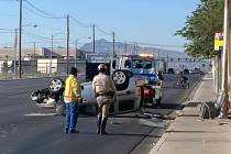 Las Vegas police investigate an accident at North Lamb Boulevard at East Alexander Road on Tues ...