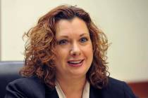 Rena Hughes, candidate for Family Court judge, Dept. J, speaks with the Review-Journal editoria ...