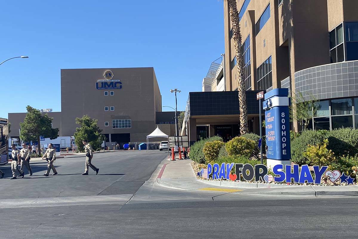 Las Vegas police continue to show their presence at University Medical Center where Officer Sha ...