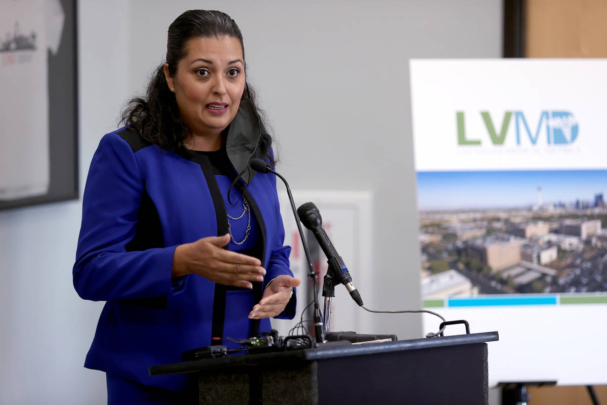 Las Vegas Councilwoman Olivia Diaz speaks during a news conference at UNLV School of Medicine i ...
