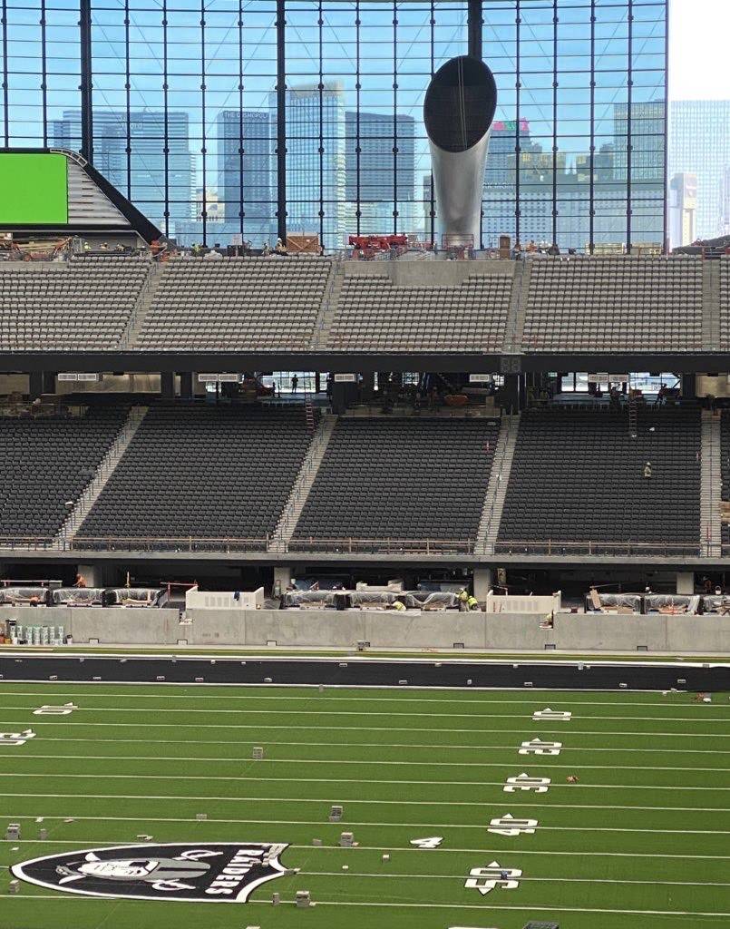 Las Vegas Raidersbranded artificial turf laid at Allegiant Stadium