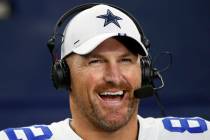 FILE - In this Aug. 29, 2019, file photo, Dallas Cowboys tight end Jason Witten (82) smiles as ...
