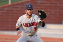 FILE - In this April 9, 2019, file photo, Arizona's Austin Wells catches a throw during the tea ...