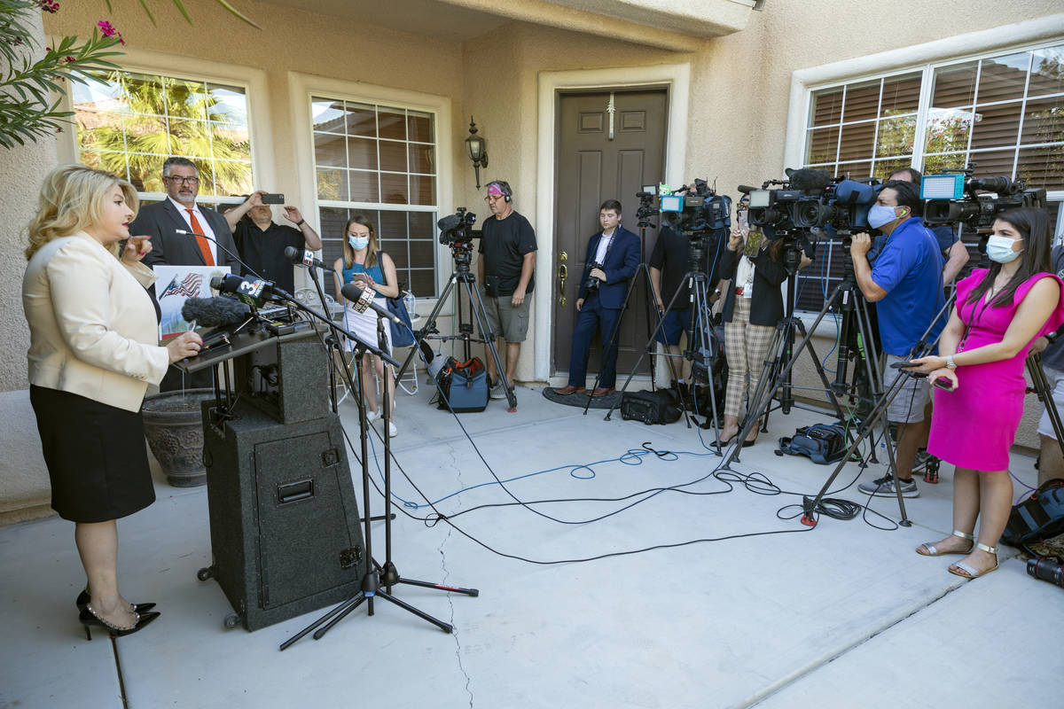 Las Vegas Councilwoman Michele Fiore holds a news conference at her home in Las Vegas on Thursd ...