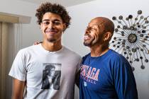Gonzaga basketball commit Julian Strawther poses for a portrait with his father, Lee Strawther, ...