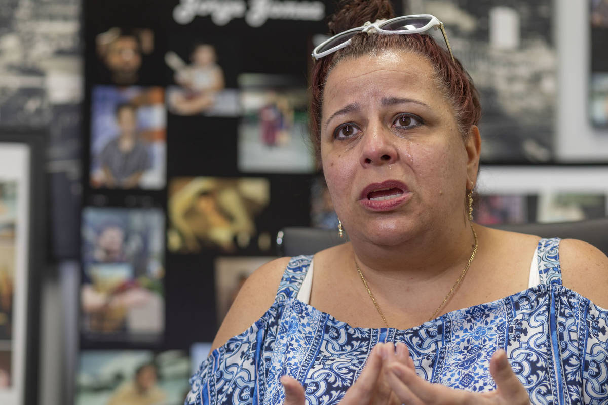 Jeanne Llera, mother of Jorge Gomez, who was fatally shot June 1, 2020, by Las Vegas police dur ...