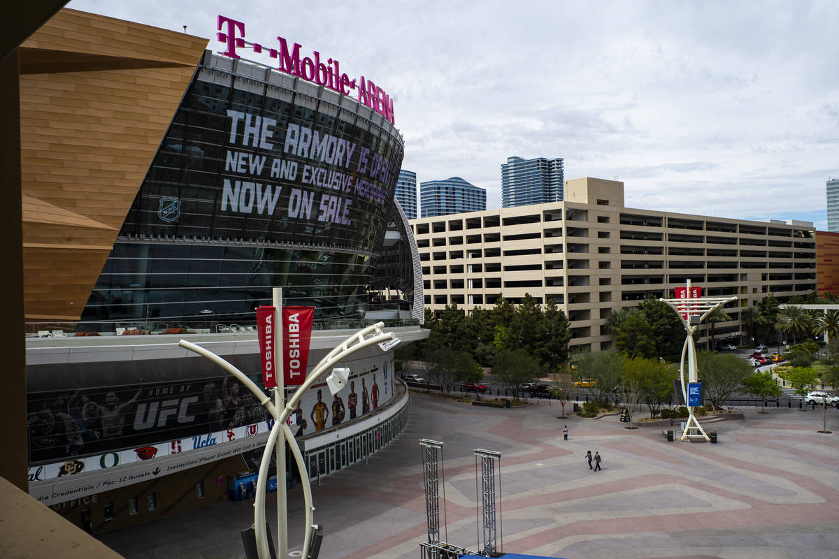 A near-empty Toshiba Plaza and T-Mobile Arena after the Pac-12 men's and women's basketball tou ...