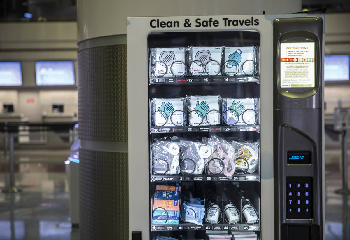 A new vending machine offering hand sanitizer and other protective items at terminal one at McC ...