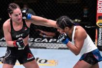 LAS VEGAS, NEVADA - JUNE 13: (R-L) Cynthia Calvillo punches Jessica Eye in their flyweight figh ...