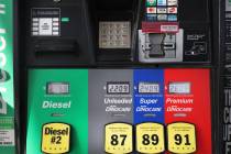 A gas pump is seen at Sinclair gas station on South Valley View Blvd., and West Blue Diamond Rd ...