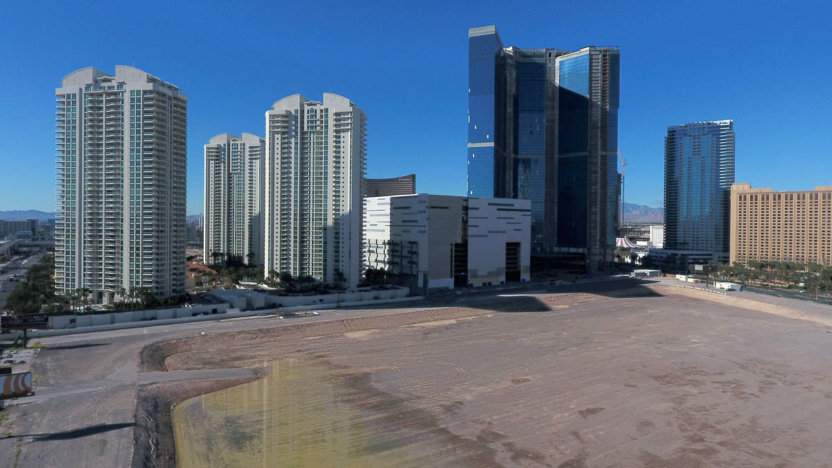 The Drew Las Vegas, formerly the Fontainebleau, stands to the right of Turnery Towers on Friday ...