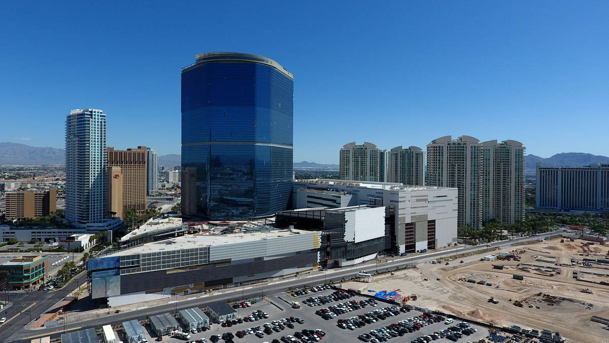 An aerial view of The Drew Las Vegas, formerly the Fontainebleau, as seen on Thursday, May 2, 2 ...