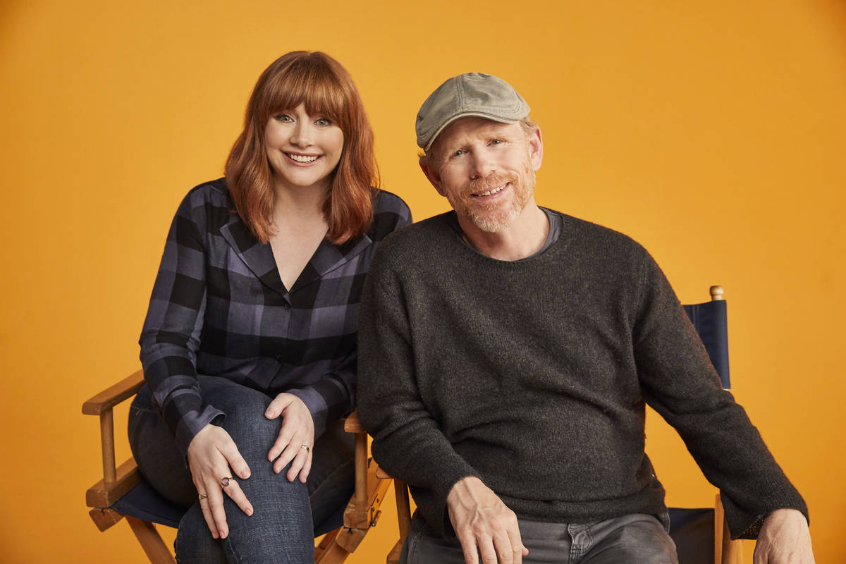Director Bryce Dallas Howard and producer Ron Howard on the set of “Dads.” (Apple TV+)