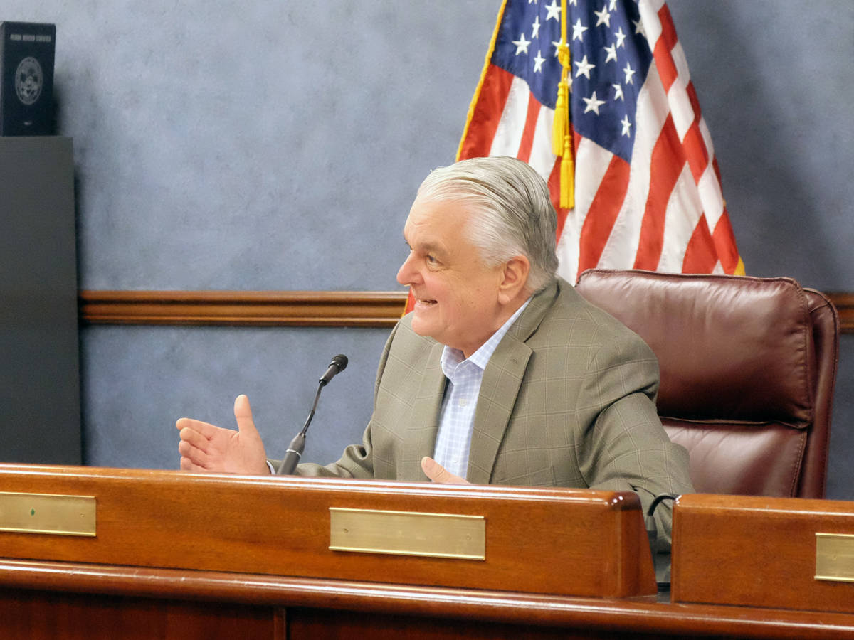 Gov. Steve Sisolak speaks to reporters at a press conference on the state's recovery status fro ...