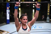 Cynthia Calvillo after the conclusion of her flyweight fight against Jessica Eye during the UFC ...