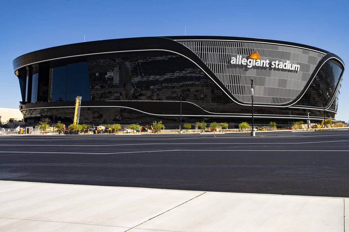 Construction continues on Allegiant Stadium in Las Vegas on Thursday, June 11, 2020. (Chase Ste ...
